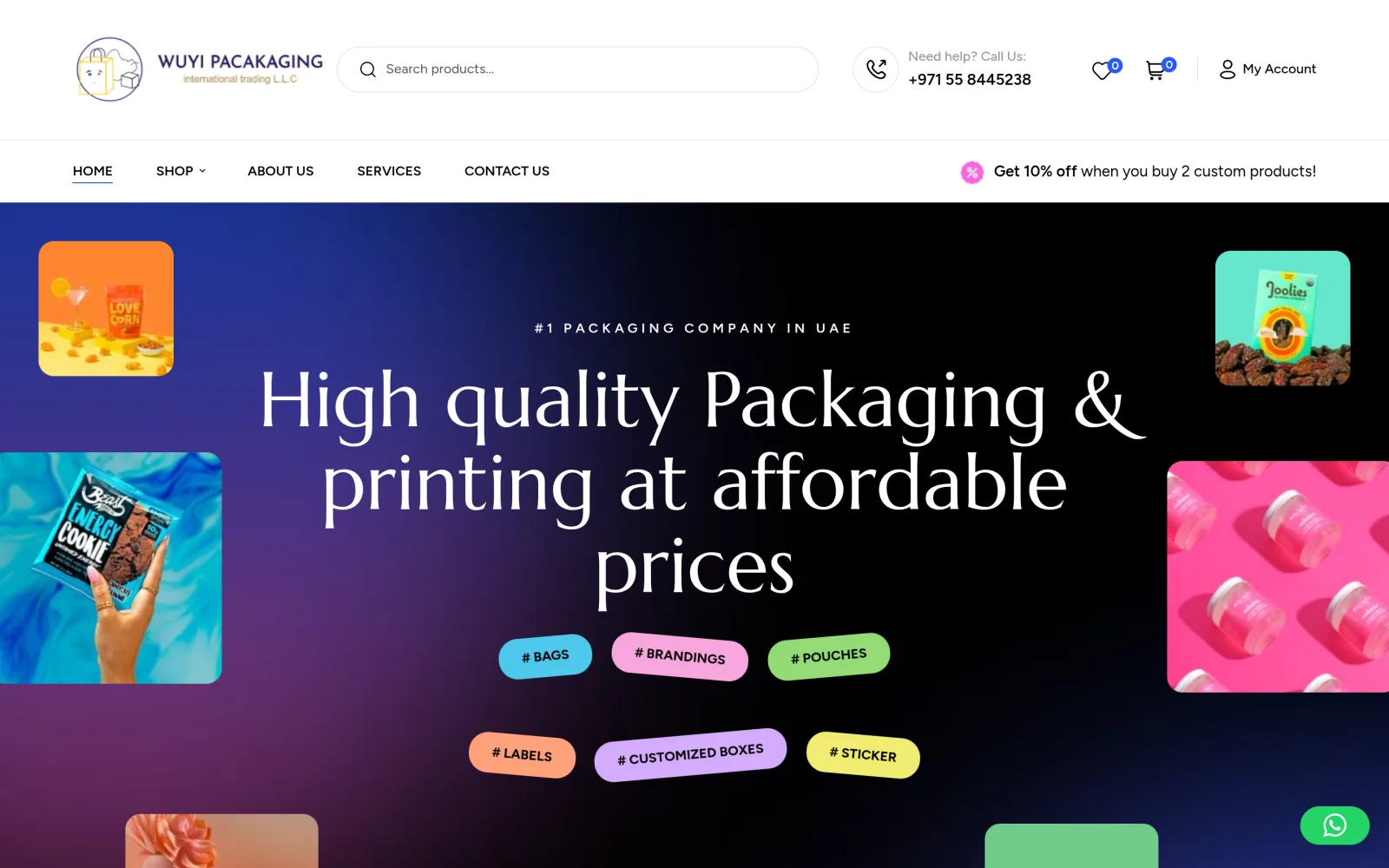 Homepage of the Wuyi Packaging website